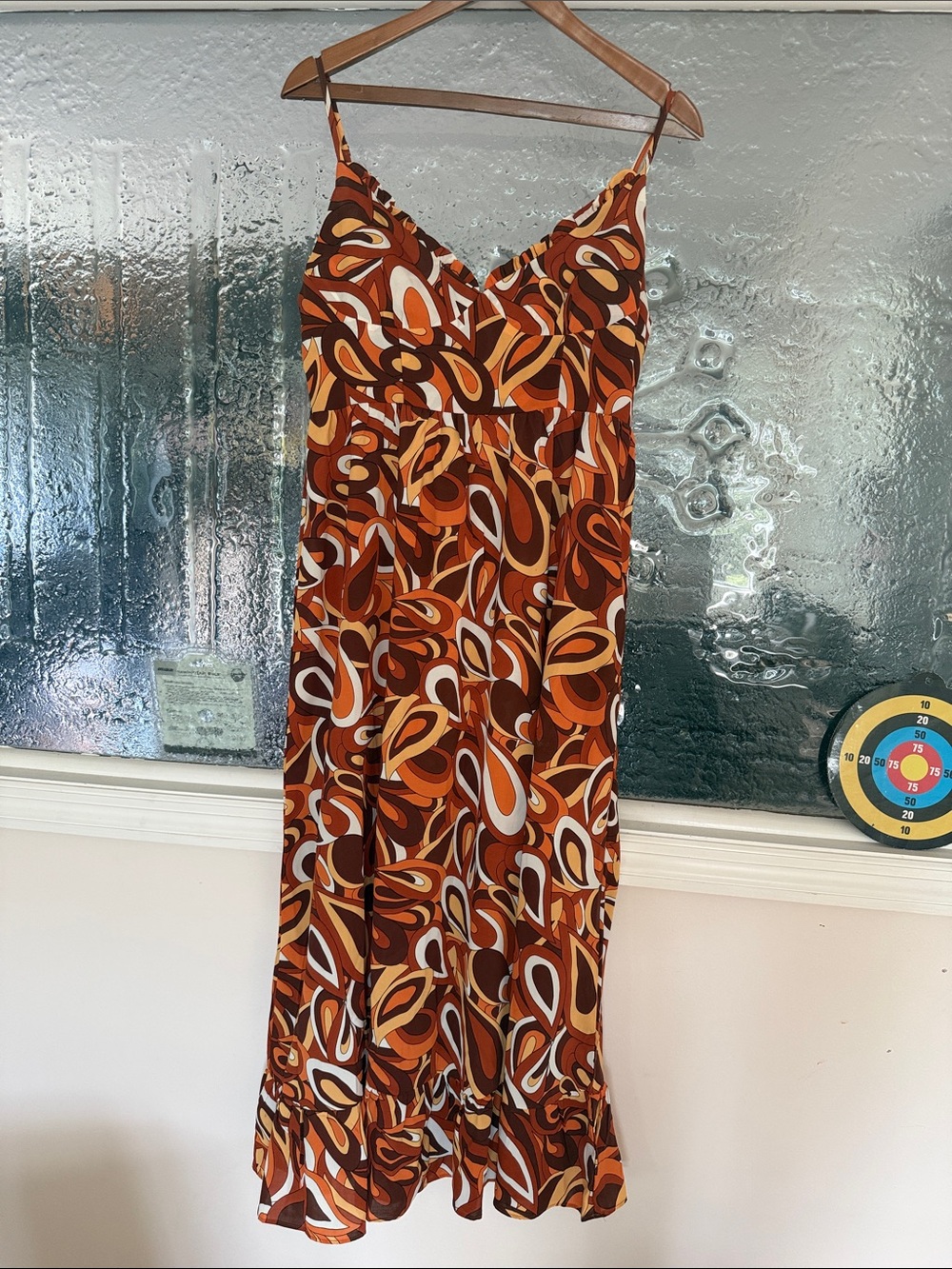 ASOS Retro Brown & Orange Print Midi Slip Dress
